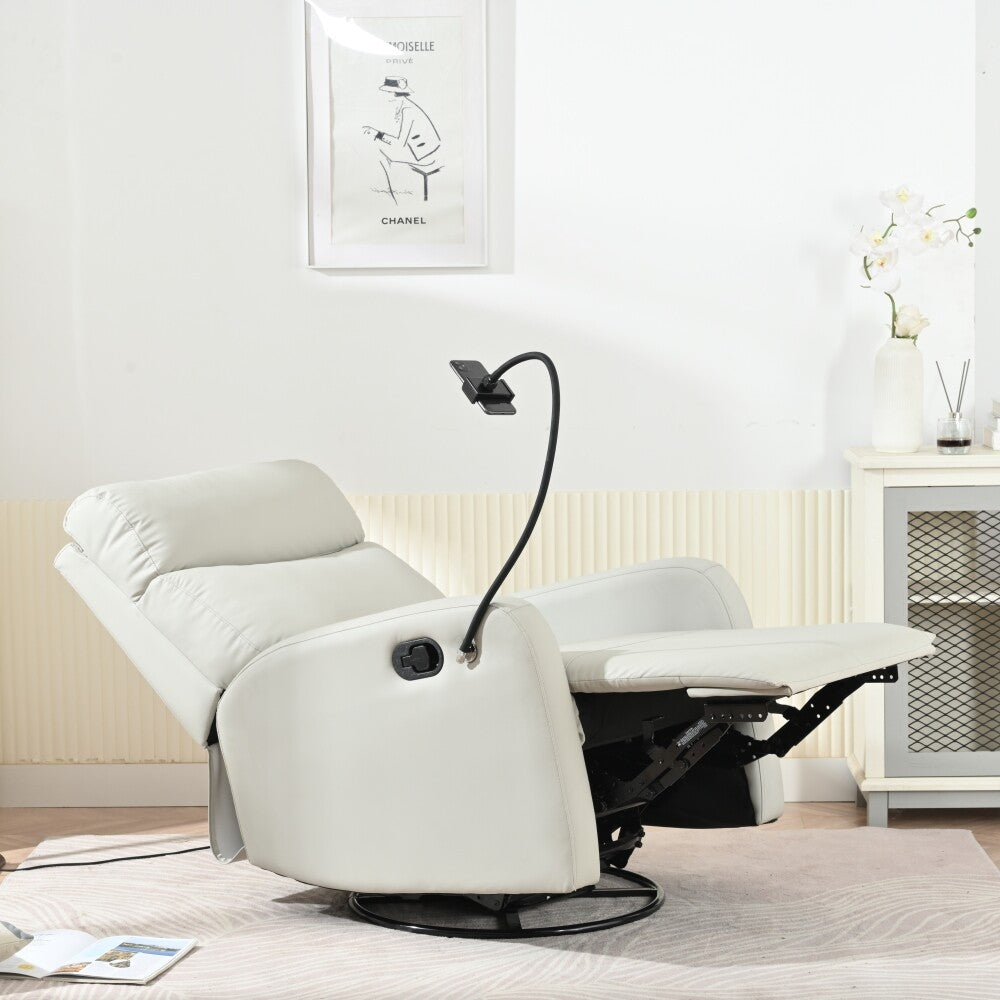 ya 28 360¡« Swivel Rocking Recliner Chair Bedroom Living Room Light Gray w/Phone Holder