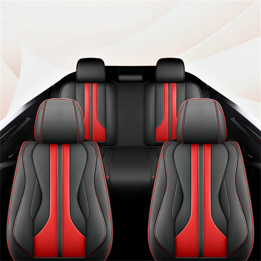 ya 12 5.22 Black+Red Perforated PU Leather FULL SET 5Seat Car for Seat Cover Cushion Front+Rear