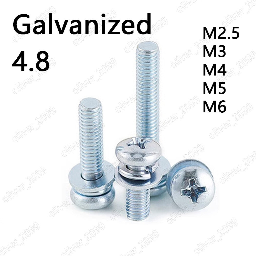 Galvanized Steel Phillips Pan Head SEMS Screws With Flat Spring Washers M2.5-M6