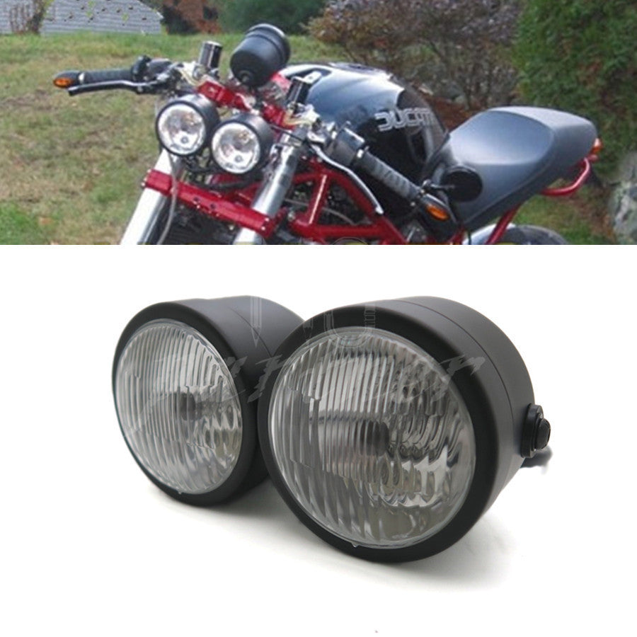 ya 4 6.22 Black Twin Headlight Motorcycle Double Dual Lamp Street Fighter Naked Dominator
