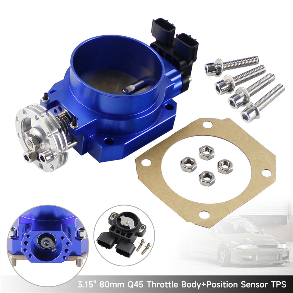 ya 27 7.20 80mm Q45 Throttle Body +TPS for Nissan Skyline R33 R34 RB20DET RB25DET Blue