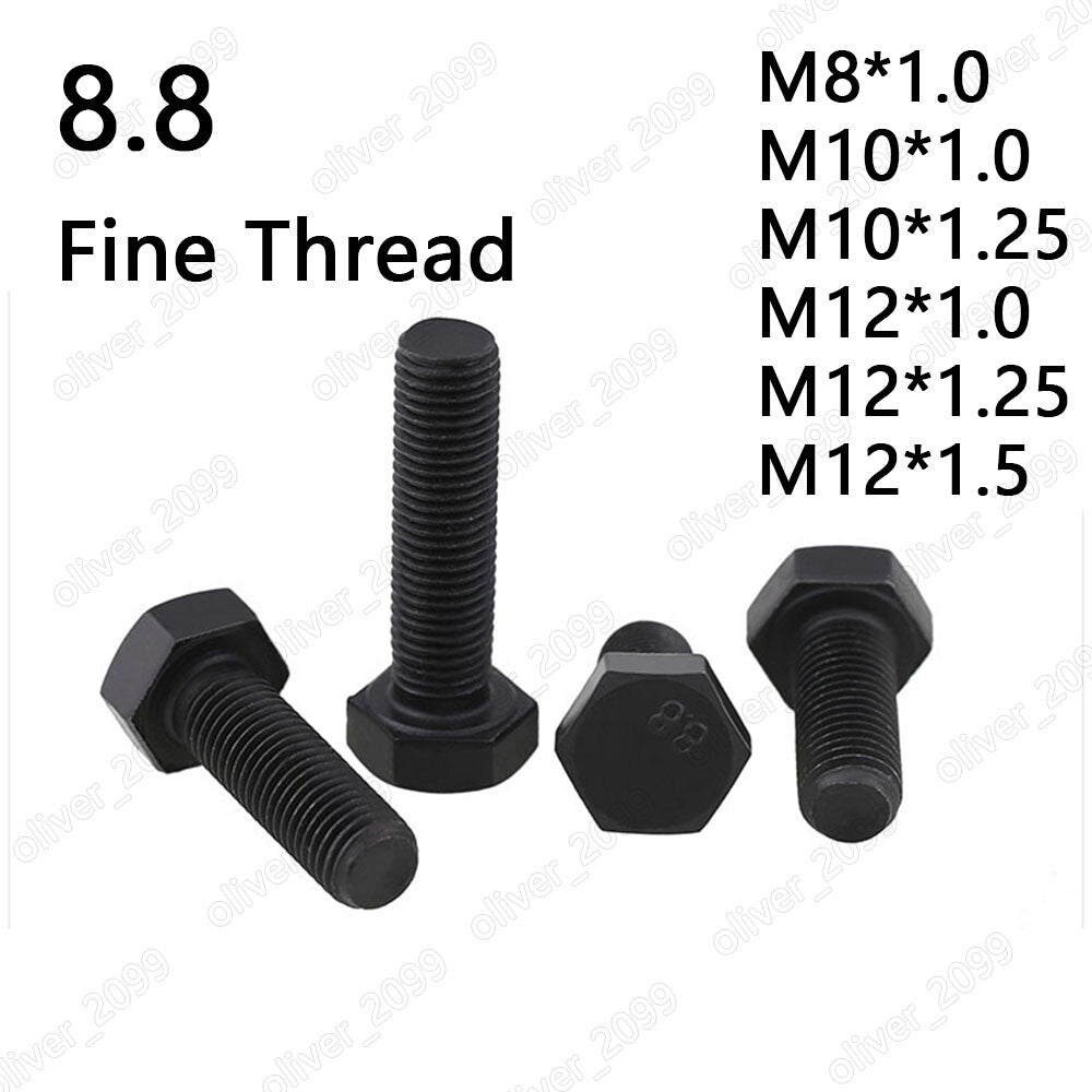 Fine Thread Black 8.8 Steel Hexagon Bolts Hex Head Screws M8 M10 M12