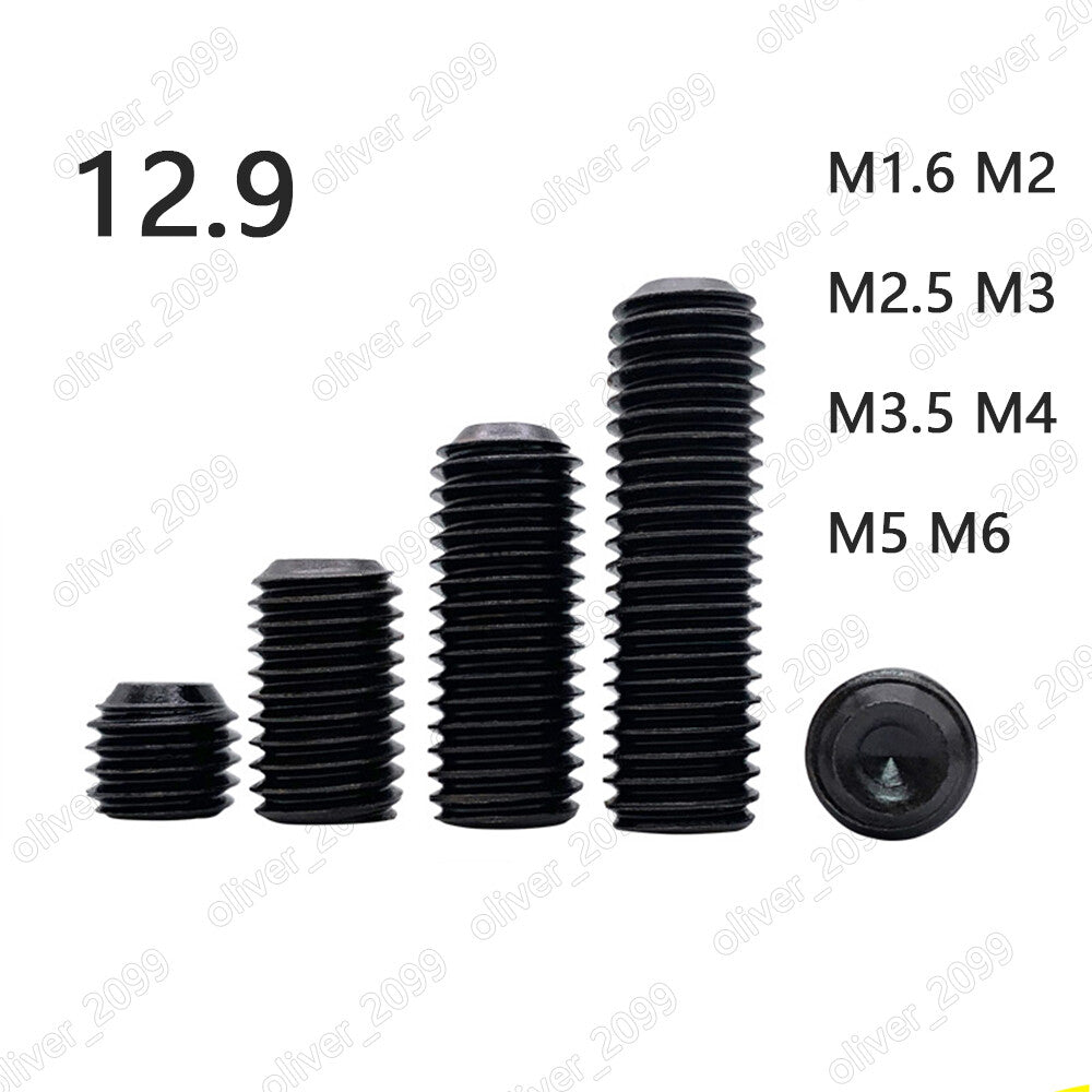 Black Steel 12.9 Hex Socket Set Screws Cup Point Grub Screws DIN916 M2-M6