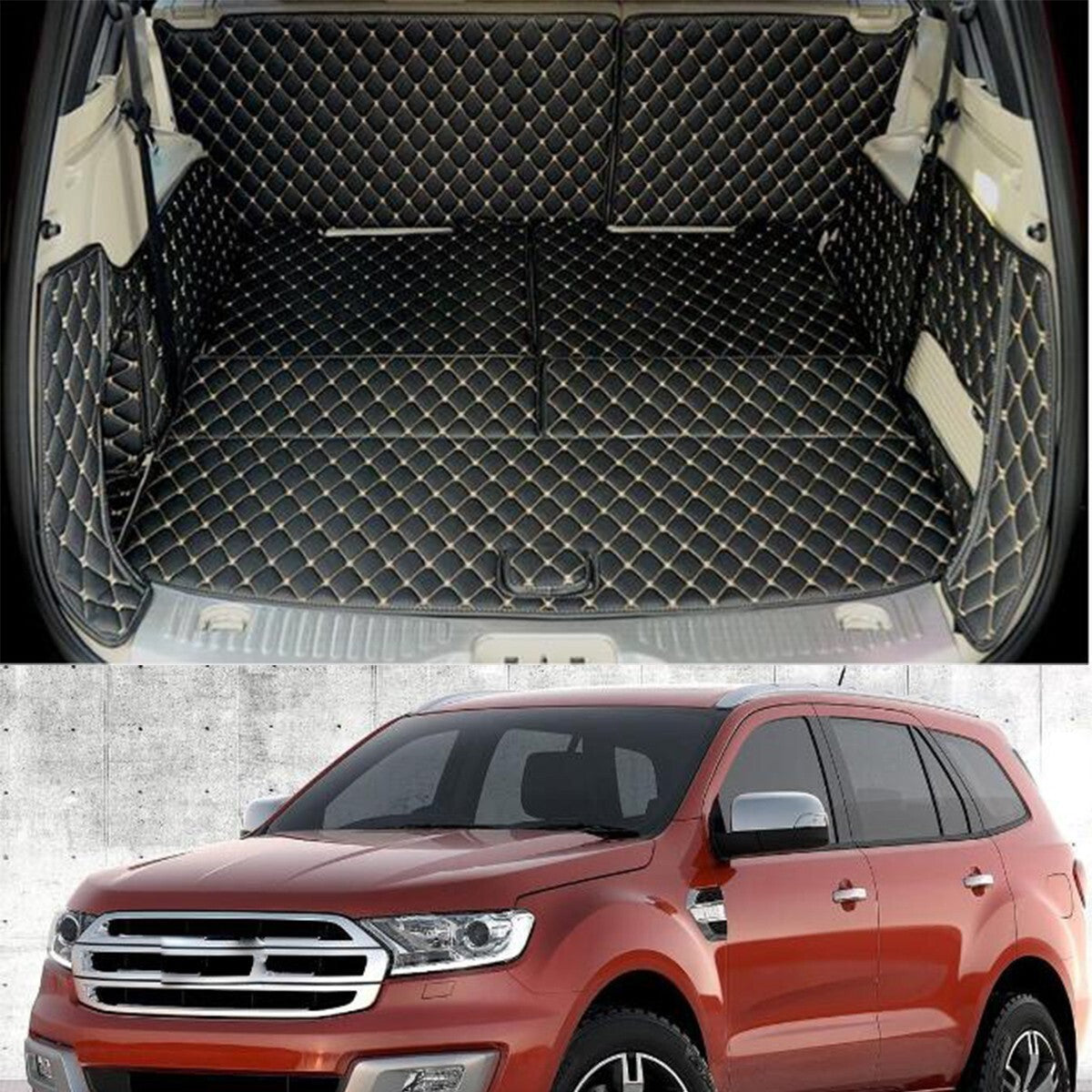ya 7 6.10.3 Car Leather Boot Cargo Liner Tray Rear Trunk Floor Mat for Ford Everes 2016-2022