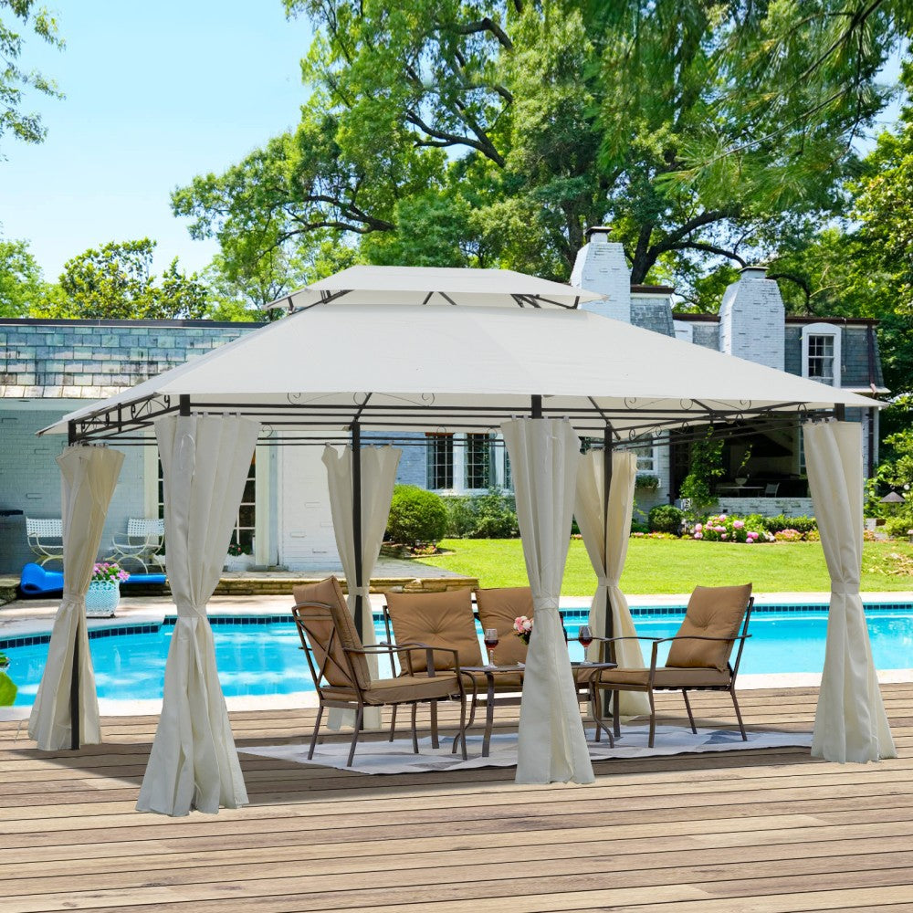 ya 28 13x10 Patio Gazebo Tent Beige w/Ventilated Double Roof, Detachable Curtain
