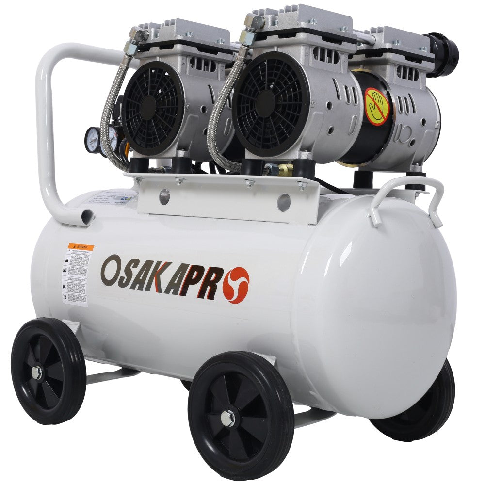 ya 28 2.5 HP 13 Gallon Silent Air Compressor Gray,Oil-Free, 70 dBA, Portable w/Wheels