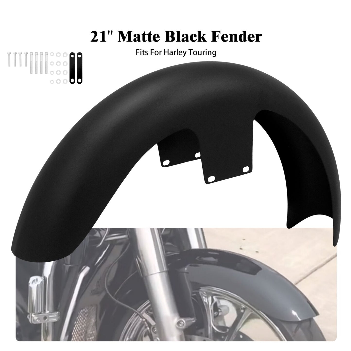 ya 7 6.10.2 Matte Black 21 Wrap Front Fender for Harley Custom Baggers Electra Road Glide