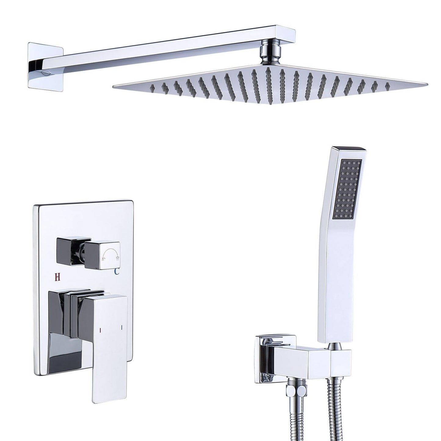 ya 28 Shower Faucet Set Wall Mounted 12 Inch Rainfall Head + Handheld Finish Chrome