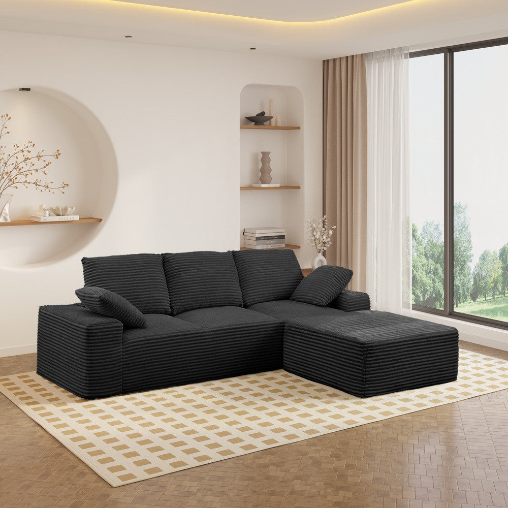ya 28 Plush Corduroy 103.5 Cloud Sectional Black - L-Shape Chaise,No Assembly