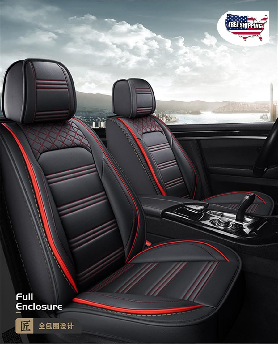 ya 12 5.22 Black+Red PU leather Car Cushion Ceat Covers 6D Car-styling Full Cushion 5-Seats