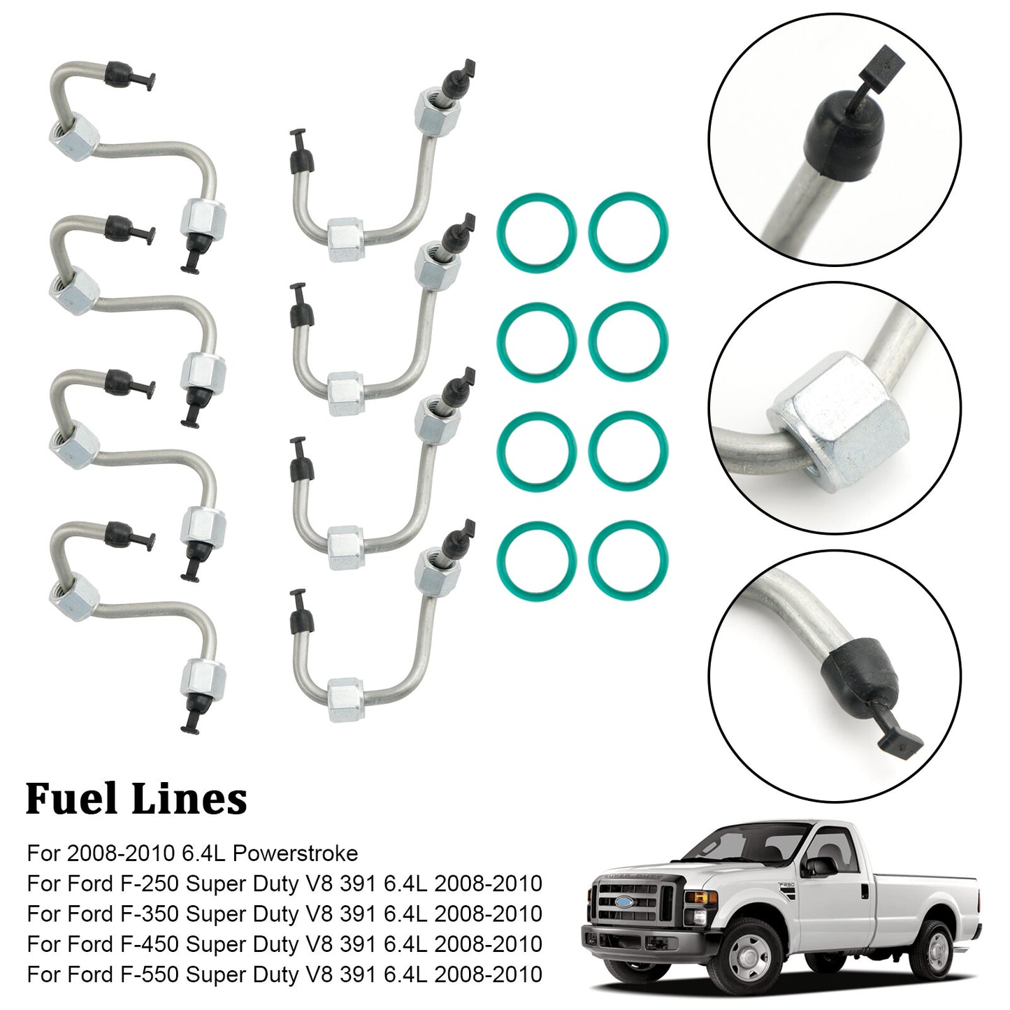 ya 1 8.5.3 8PCS Fuel Injector Install Kit w/ Injector Line for F250-F550 6.4 2008-10