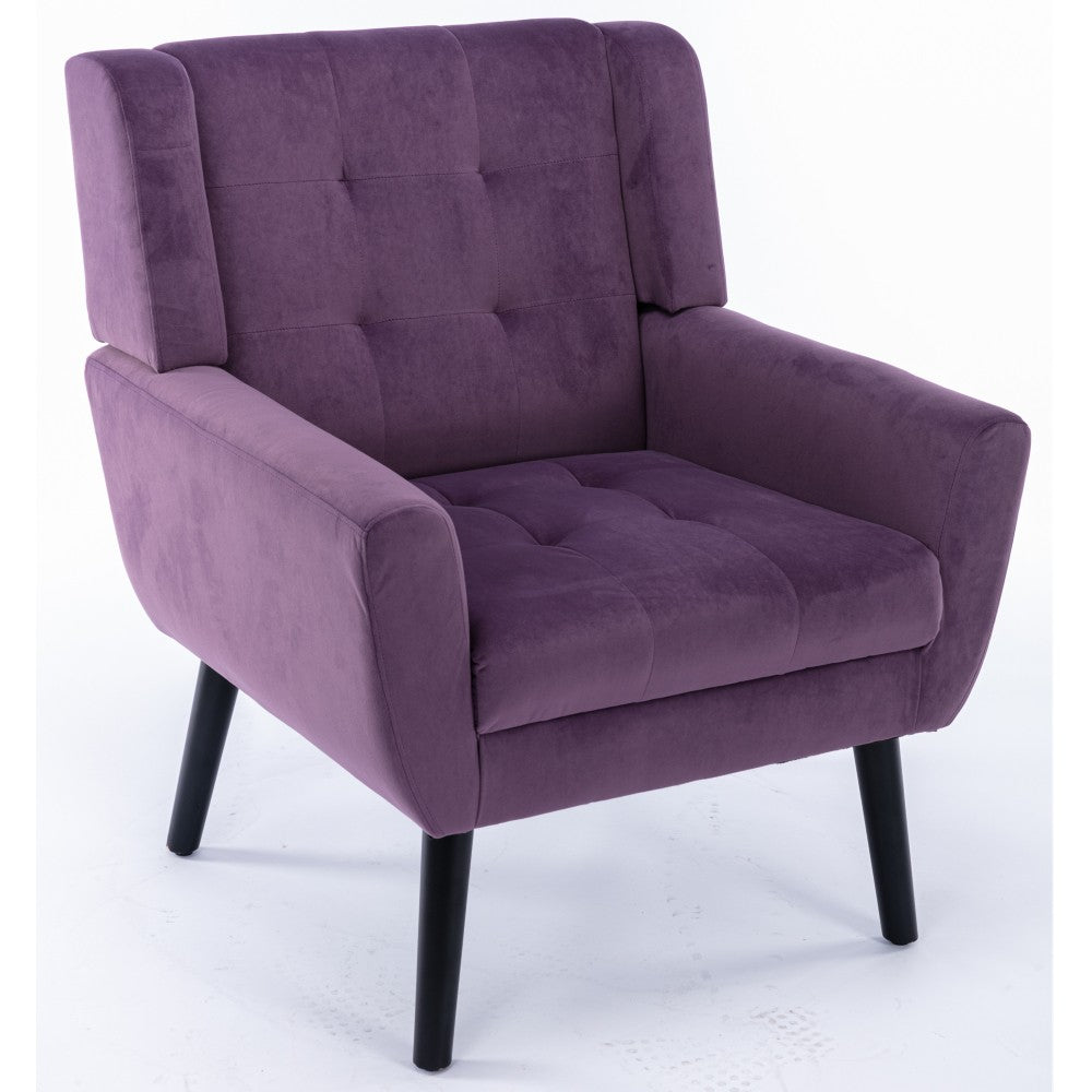 ya 28 Soft Velvet Modern Purple Ergonomics Accent Chair ÿ Black Legs for Living Room
