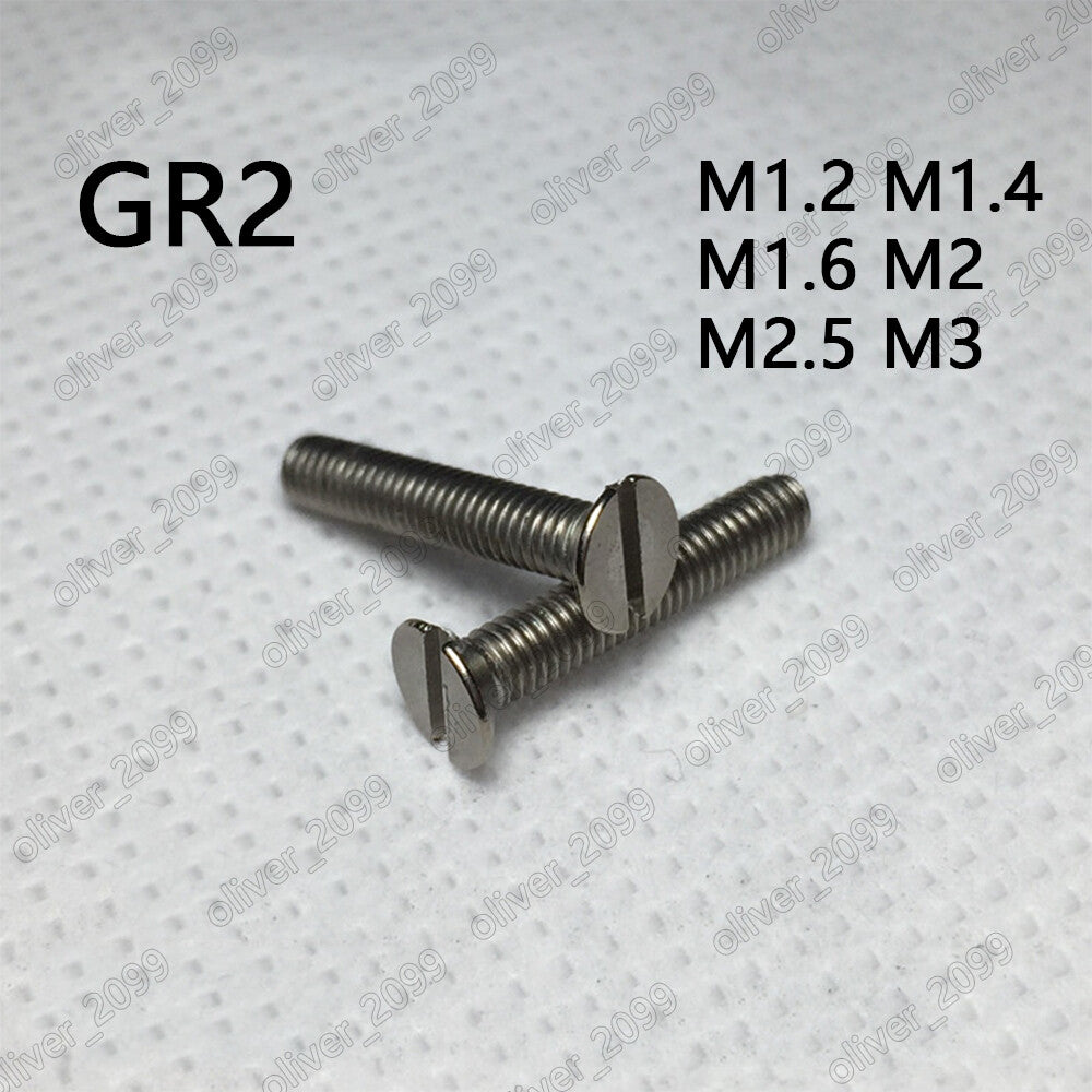 Titanium GR2 Slotted Countersunk Flat Head Screws M1.2 M1.4 M1.6 M2 M2.5 M3