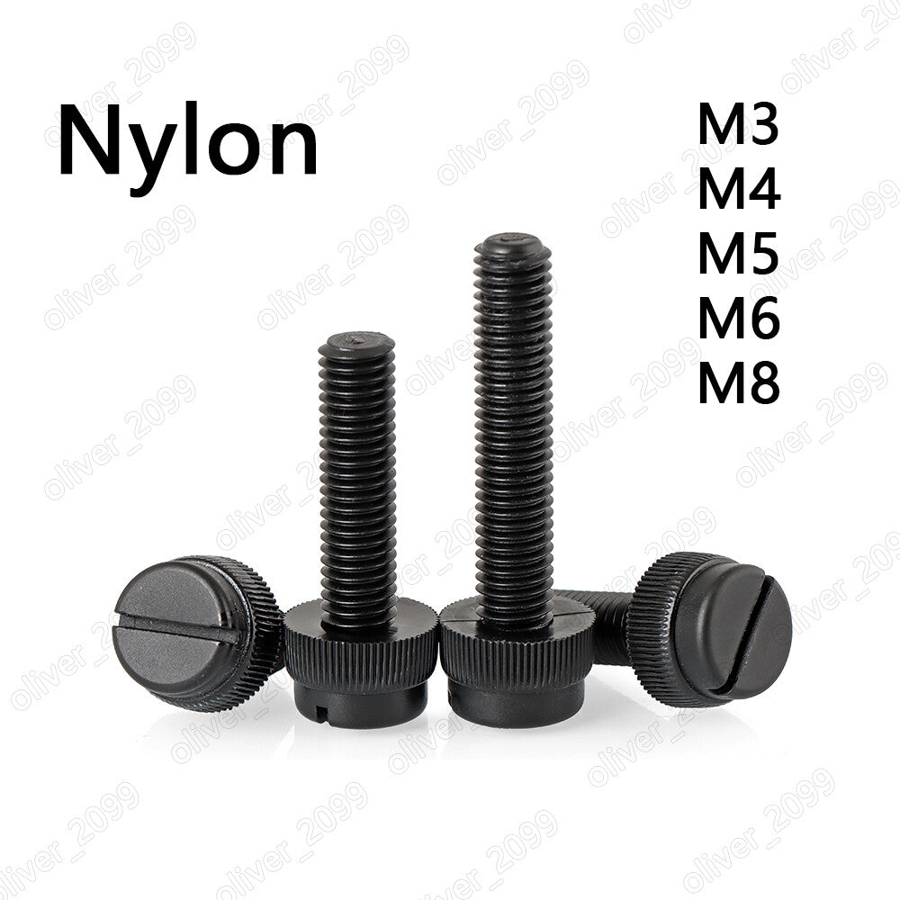Black Nylon Plastic Slotted Cheese Knurled Head Hand Screws M3 M4 M5 M6 M8