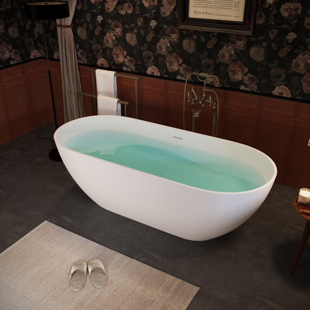 ya 28 Freestanding Solid Surface Bathtub 69 - Stone Resin w/ Overflow & Drain White
