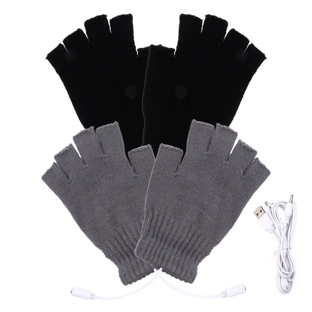 ya 2 7.16 2 Pairs Half Finger USB Heated Gloves Warm Laptop Outdoor Indoor Gloves