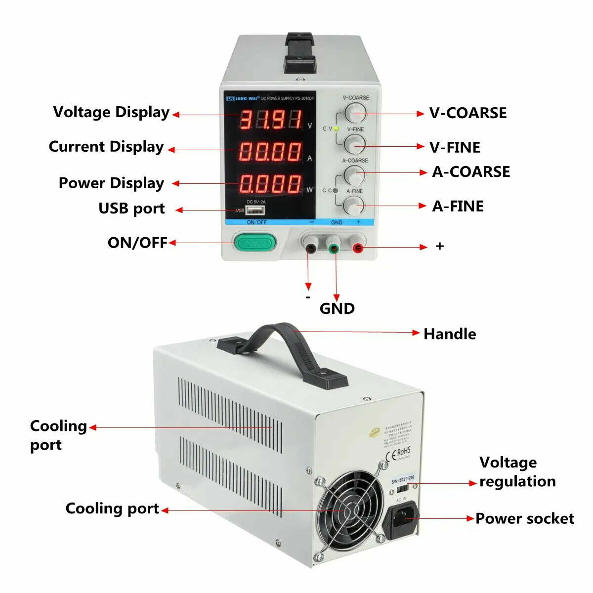 High-precision K3010DF Adjustable Digital DC Power Supply Switching USB 4dig LCD
