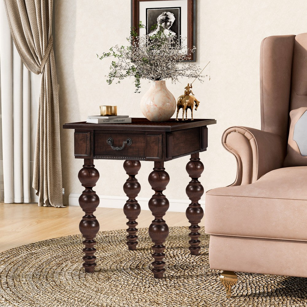 ya 28 Solid Wood End Table Espresso w/Drawer, Narrow Sofa Side Table for Living Room