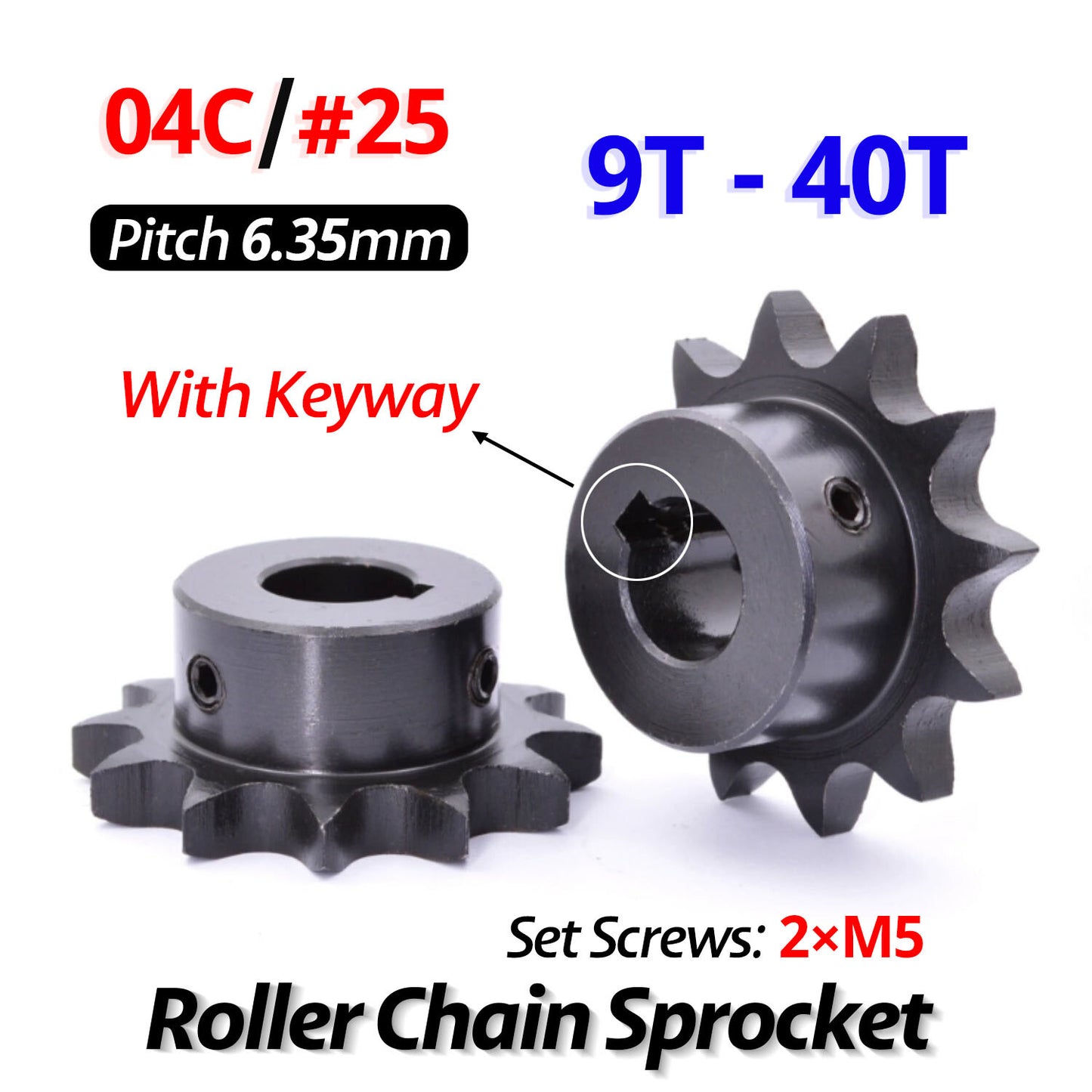 #25 Roller Chain Sprocket With Keyway 04C 13T-40T Tooth Bore 8-30mm Pitch 6.35mm