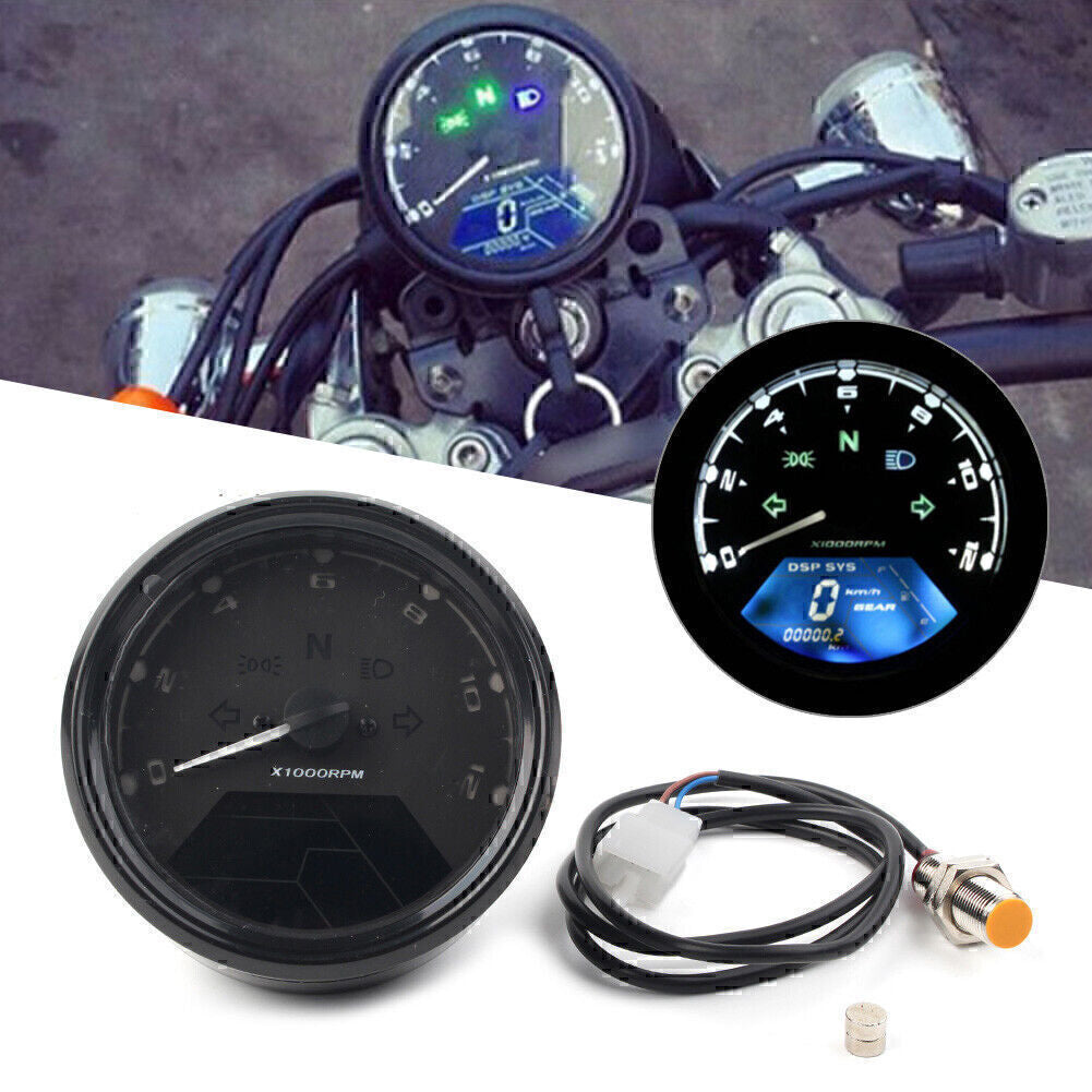 ya 2 6.29 LCD Digital Universal Motorcycle Odometer Speedometer Tachometer Gauge 12000RPM