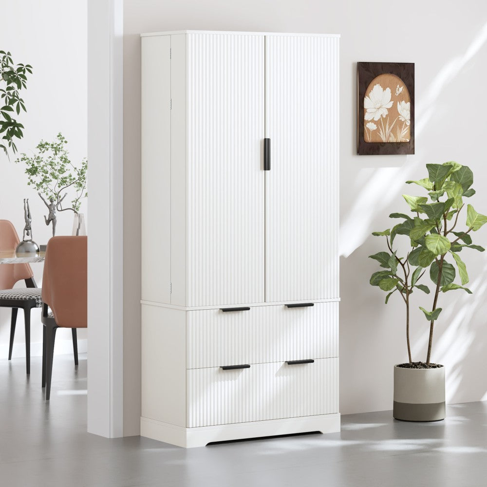 ya 28 72 Modern White Fluted Kitchen Pantry Cabinet,2 Large Drawers,8-Door Spice Rack