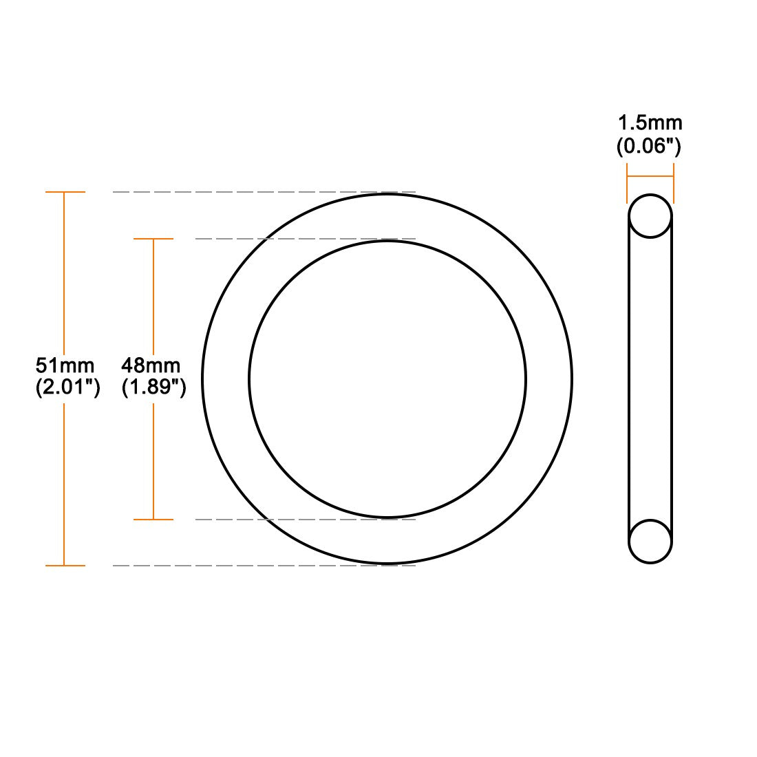 ya 5 8.7 O-Rings Nitrile Rubber 48mm x 51mm x 1.5mm Seal Rings Sealing Gasket 50pcs