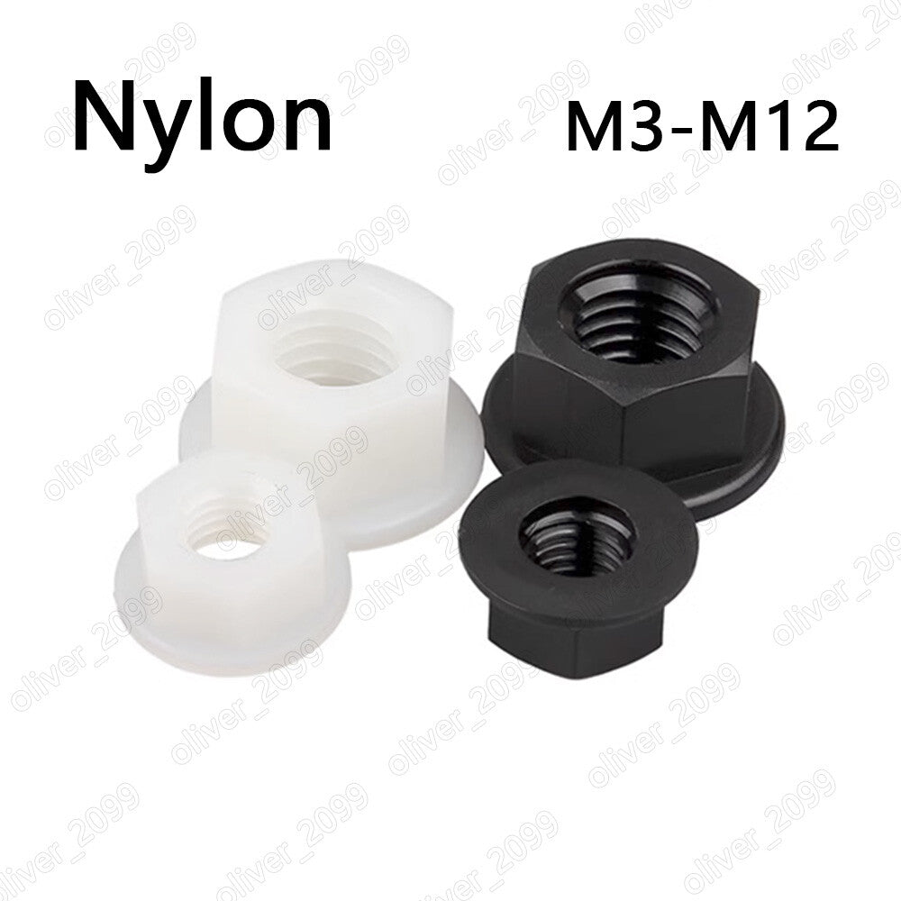 Black White Nylon Plastic Hexagon Nuts With Flange M3 M4 M5 M6 M8 M10 M12