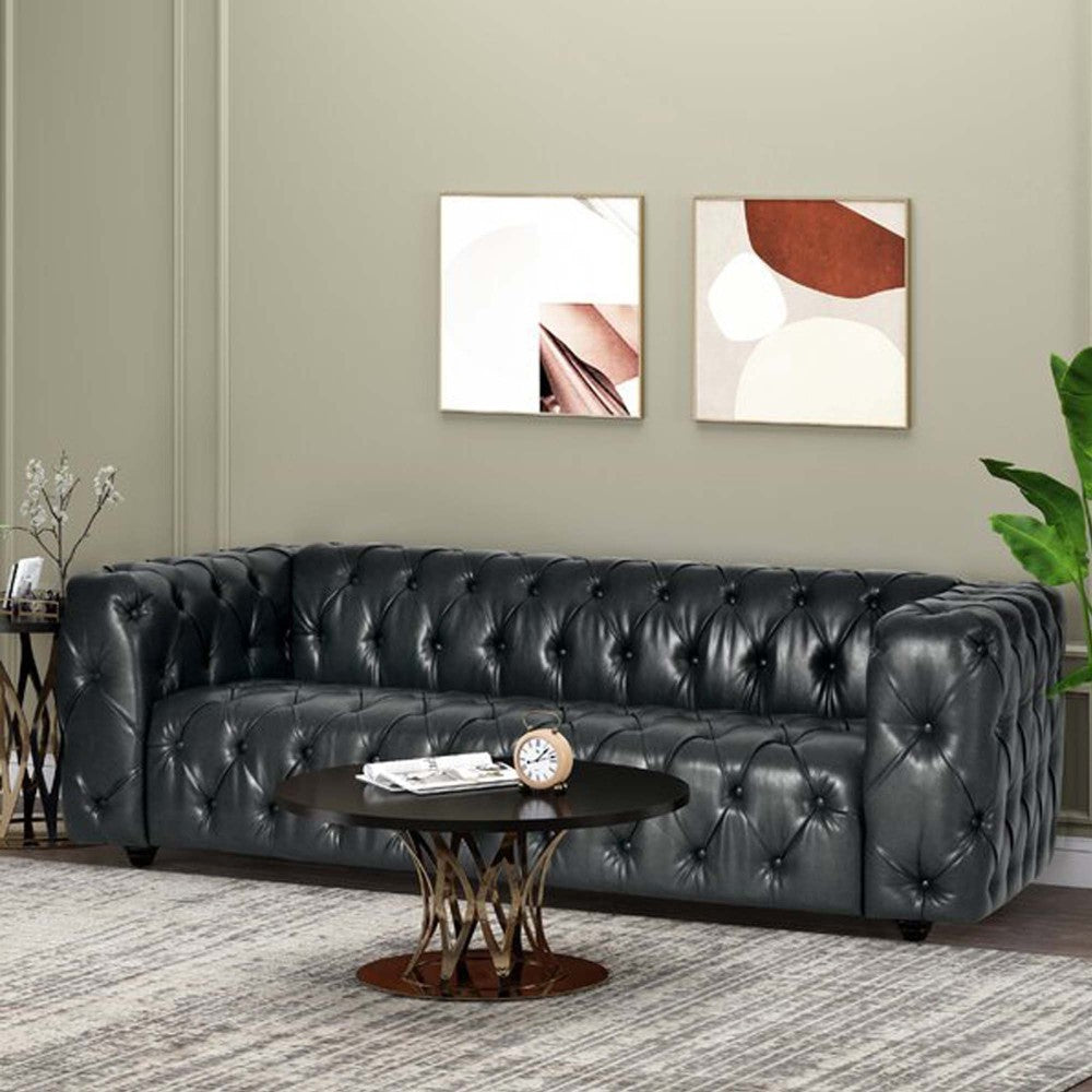 ya 28 Mirod Comfy 3-seat Sofa Black with Wooden Legs, PU, for Living Room and Study