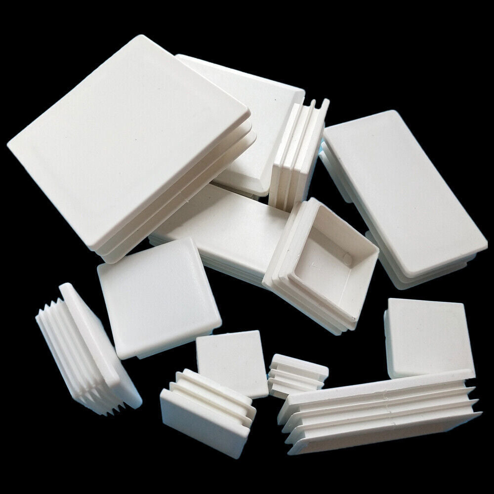White Plastic Rectangle Blanking End Caps Cap Tube Pipe Inserts Plug Bung Steel