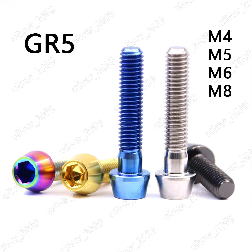 Colorful GR5 Titanium Hex Socket Bolts Conical Head Screws M4 M5 M6 M8