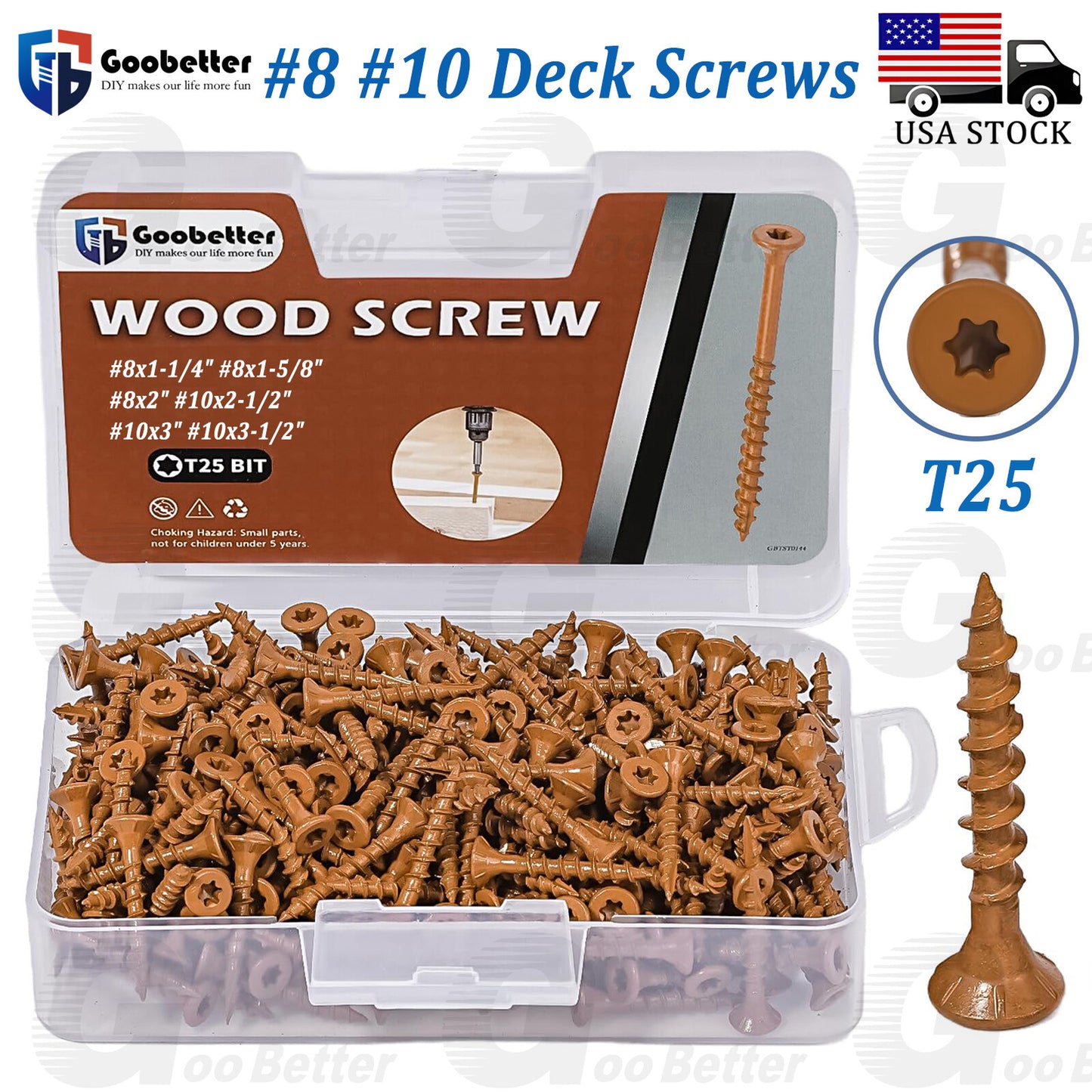 #8 #10 Brown Deck Screws Set Torx Self Tapping Wood Screws Exterior Deck Screw