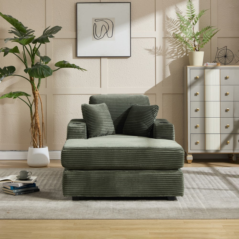 ya 28 Corduroy Upholstered Chaise Lounge Sofa,Detachable Cushions for Living Room