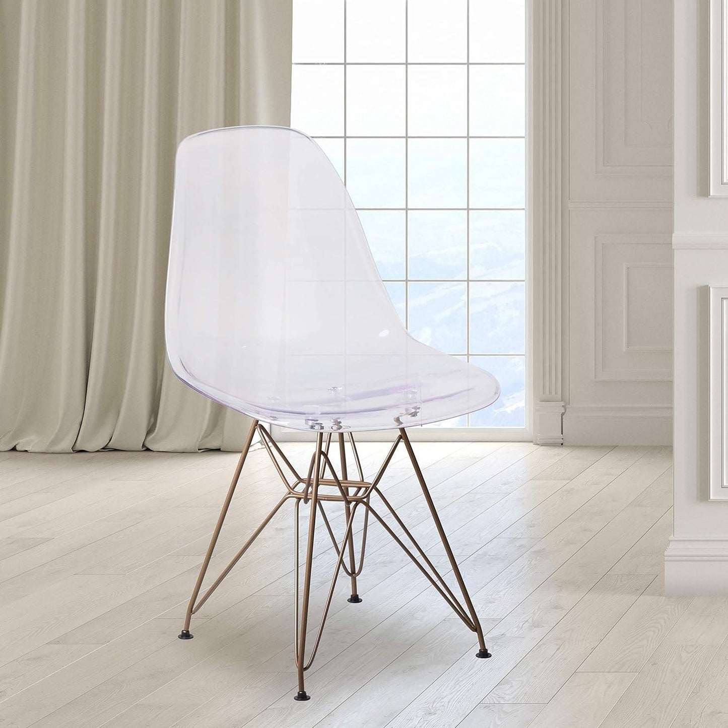 ya 28 2 Pack Eames Chair Eiffel Tower Golden Base Ghost Chair Transparent Side
