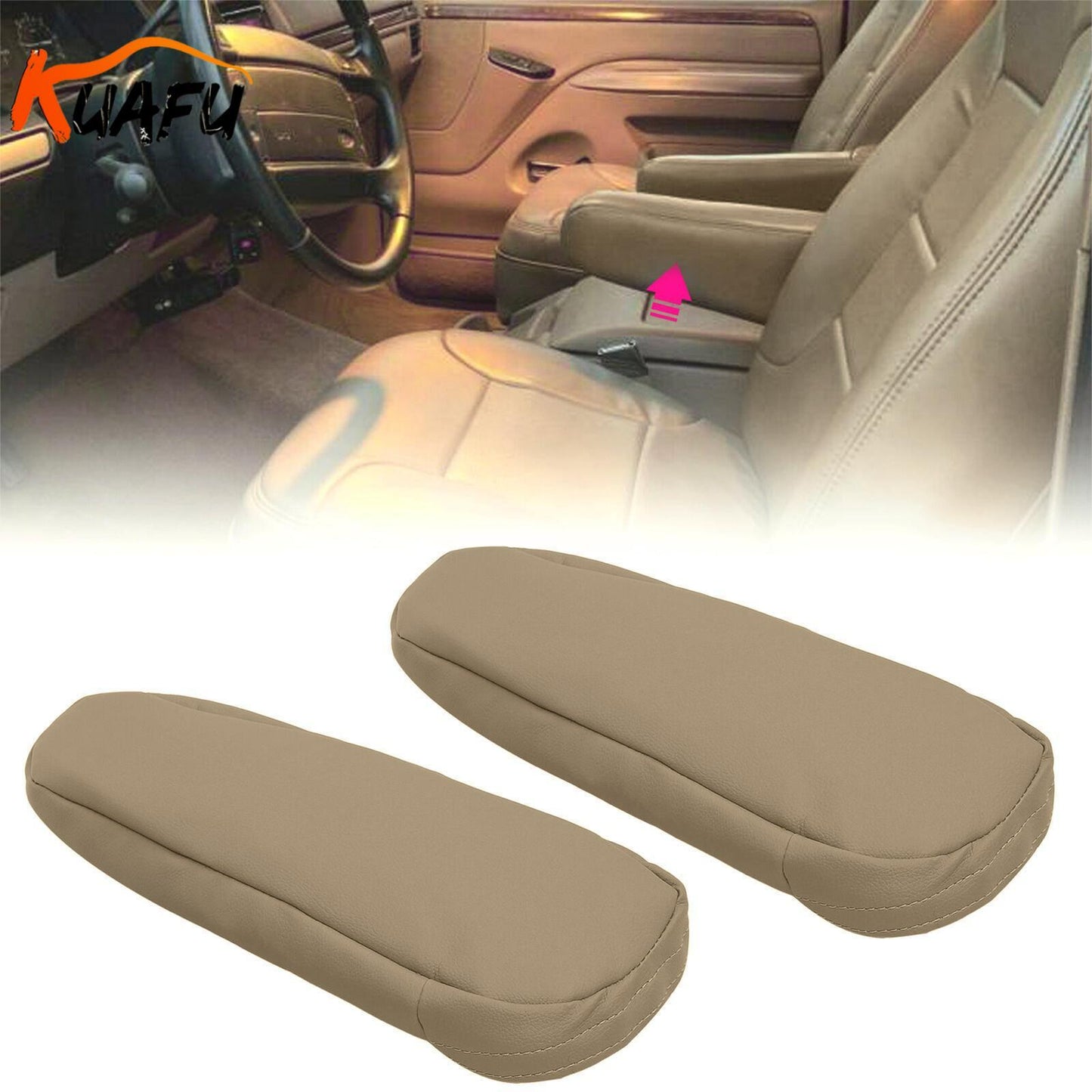 ya 12 5.22 Fit For 1992-1996 for Ford Bronco Eddie Bauer Driver-Passenger Armrest Covers Tan