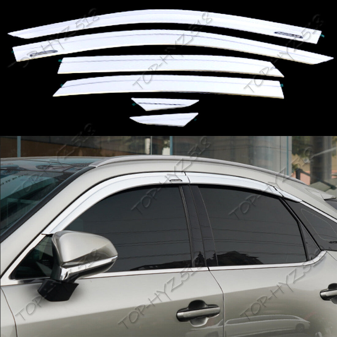 ya 4 6.17 for Lexus RX 350 500h 2023-2024 Chrome Window Visor Vent Shade Sun Rain Guard 6x