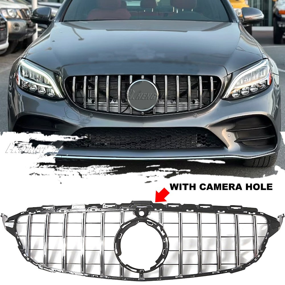 ya 3 6.23 Chrome Style Grill Grille Front w/Camera Hole for for Mercedes-Benz W205 C250 C43