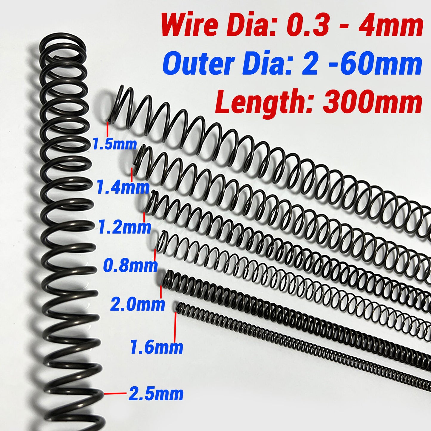 Compression Spring Various Size 2-60mm Diameter & 300mm Length Pressure Small