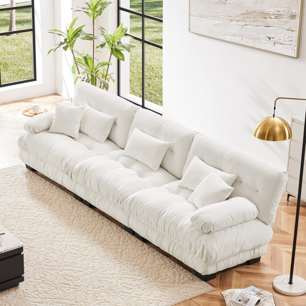 ya 28 For Living Room Chenille White 3-Seater Modular Sectional Sofa ÿ Deep Seat Sofa