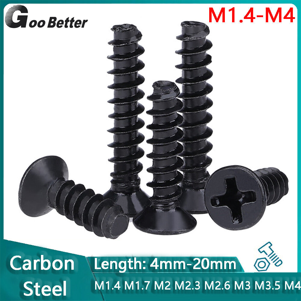 Black Phillips Countersunk Head Self Tapping Screws Small Bolt Flat Tail M1.4-M4