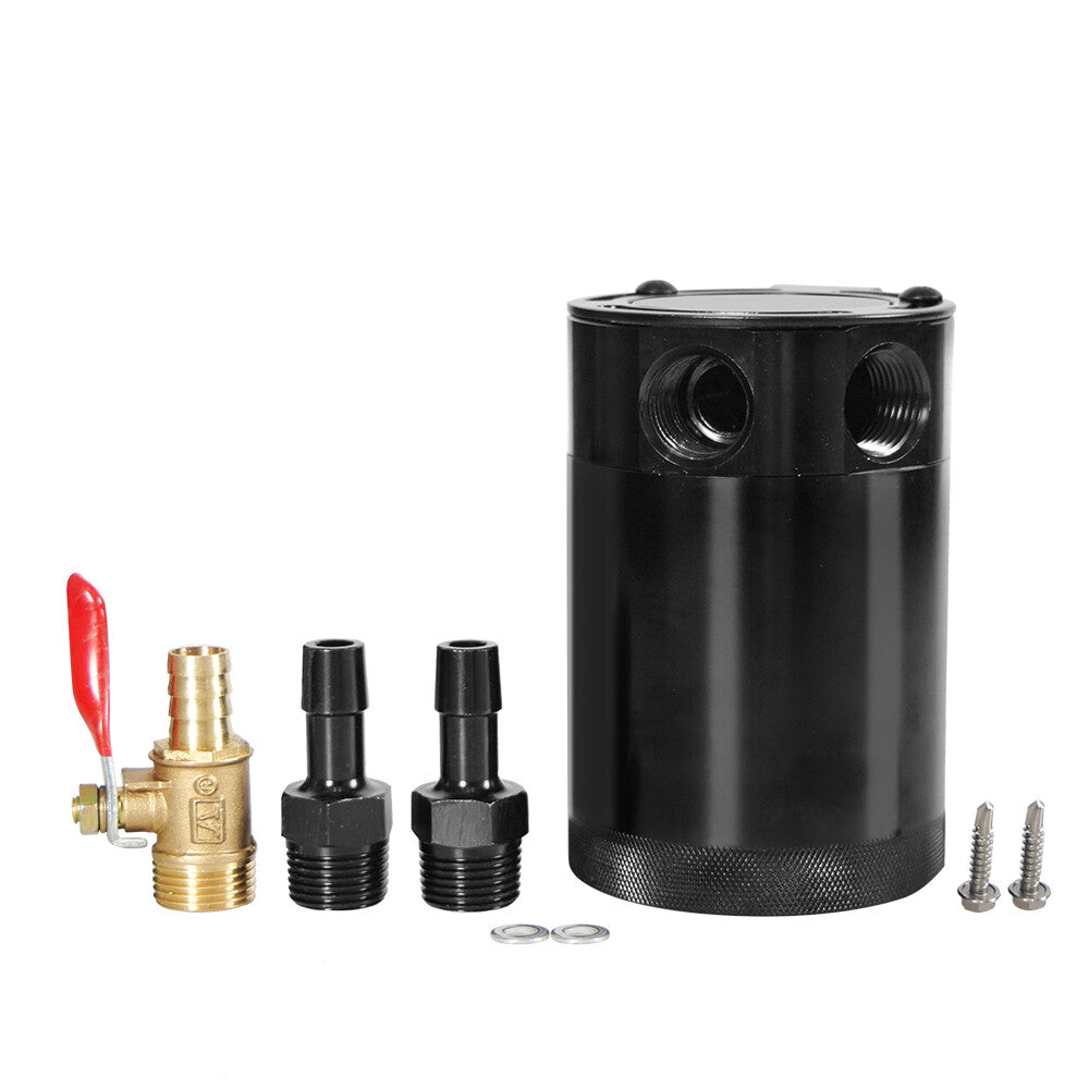 ya 1 8.5.1 Black Oil Catch Can Kit 2 Port 300ml Tank Confused Reservoir with Oil Drain Valve