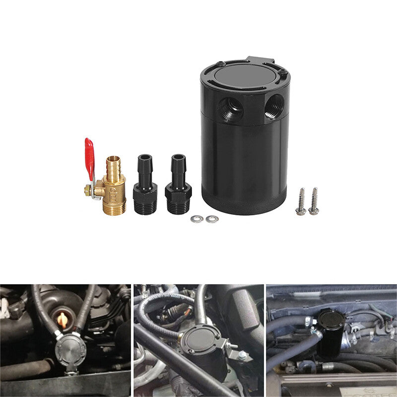 ya 10 5.28.2 Oil Catch Can Baffled 2Port Oil Catch Tank Reservoir Drain Valve Universal Black