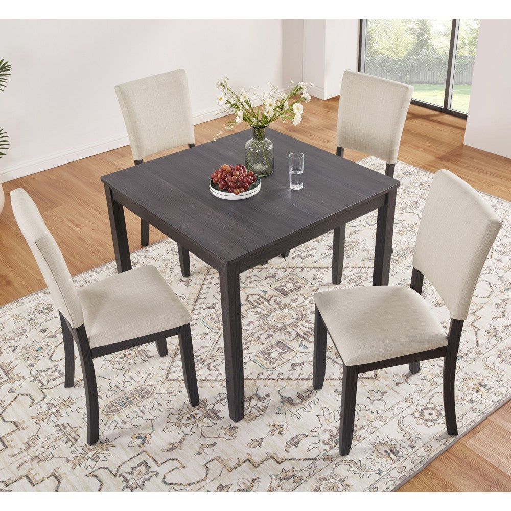 ya 28 Modern Dining Table Set Wooden-5-Piece, 4 Chairs,Antique Black+Beige for Kitchen