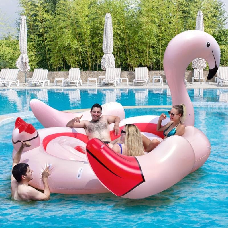 ya 28 6 People Inflatable Flamingo Floating Island with 6 Holders for Pool and River