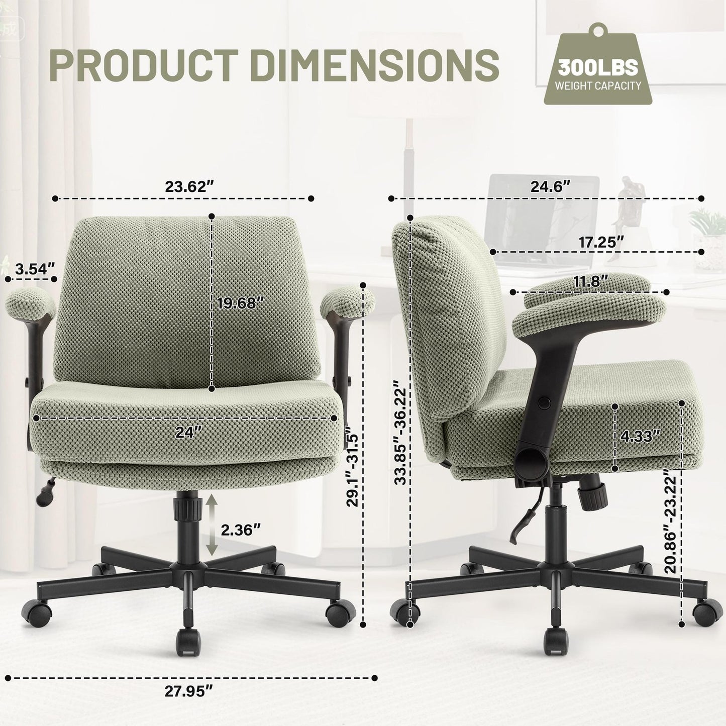 ya 28 Cross Legged Desk Chair with Adjustable Arms & Wheels Wide Seat for Home Office