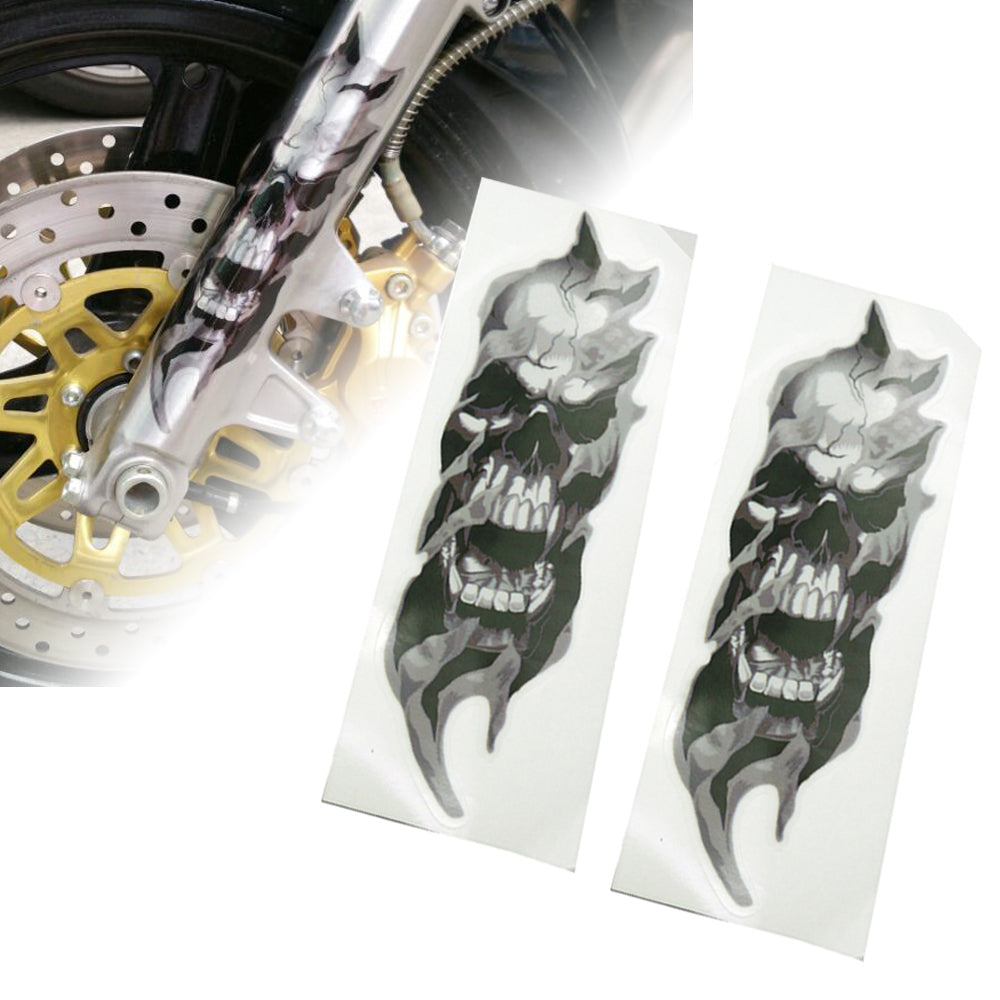 ya 2 7.16 Pair Motorcycle Front Fork Skull Decals Graphic Stickers for Harley Touring Dyna