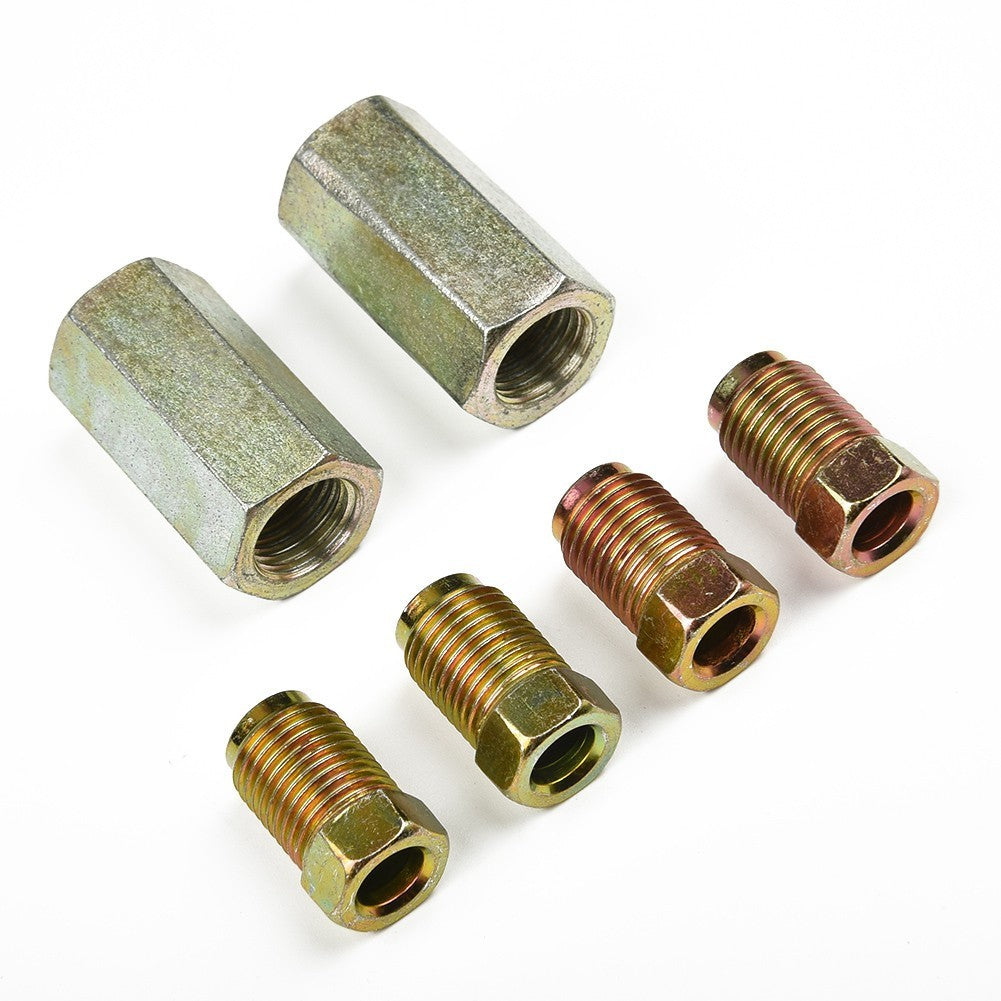 ya 10 5.28 Brake Pipe Connectors 10mm*1mm 2 Way Inline Male + Female Nuts For 3/16 OD Pipe