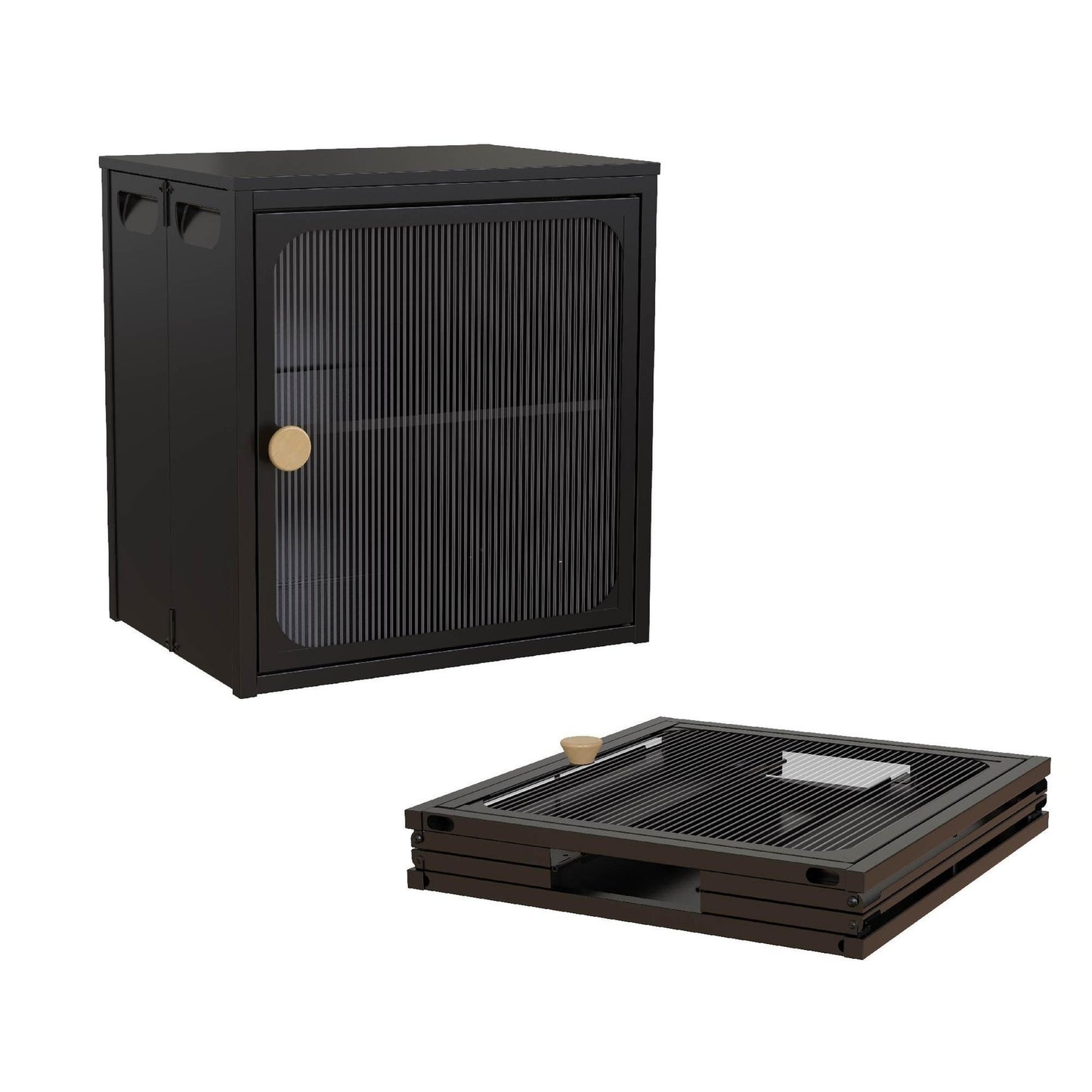 ya 28 Black Single Sturdy & Foldable Cabinet Durable Steel-Wood Combo With Anti-Slip