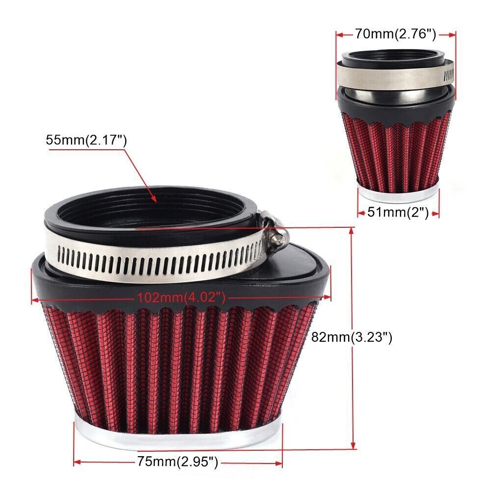 ya 5 8.7 Red 55mm/2.17 Air Filter Cleaner Round Tapered Replacement For Motorcycle