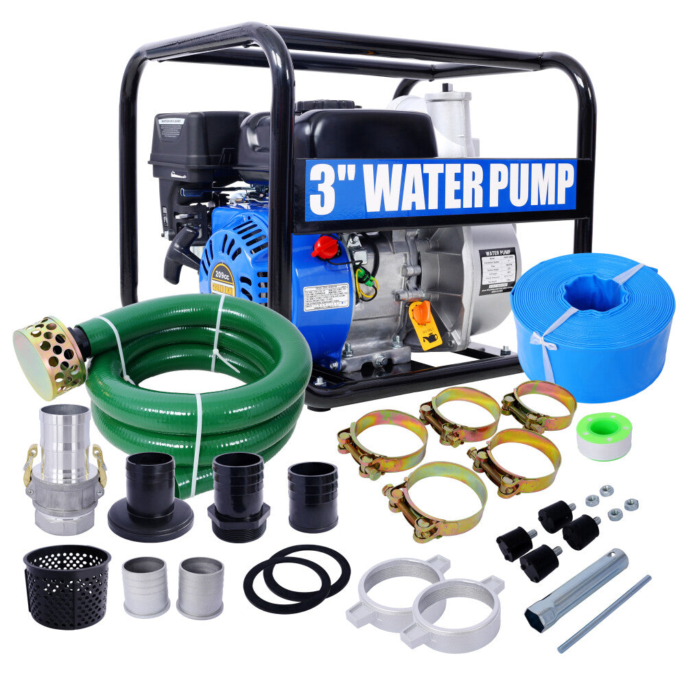 ya 28 3 Semi Trash Pump 7HP 209cc 4-Stroke Gas w/50' Dis +12' Suc Hoses Fittings EPA
