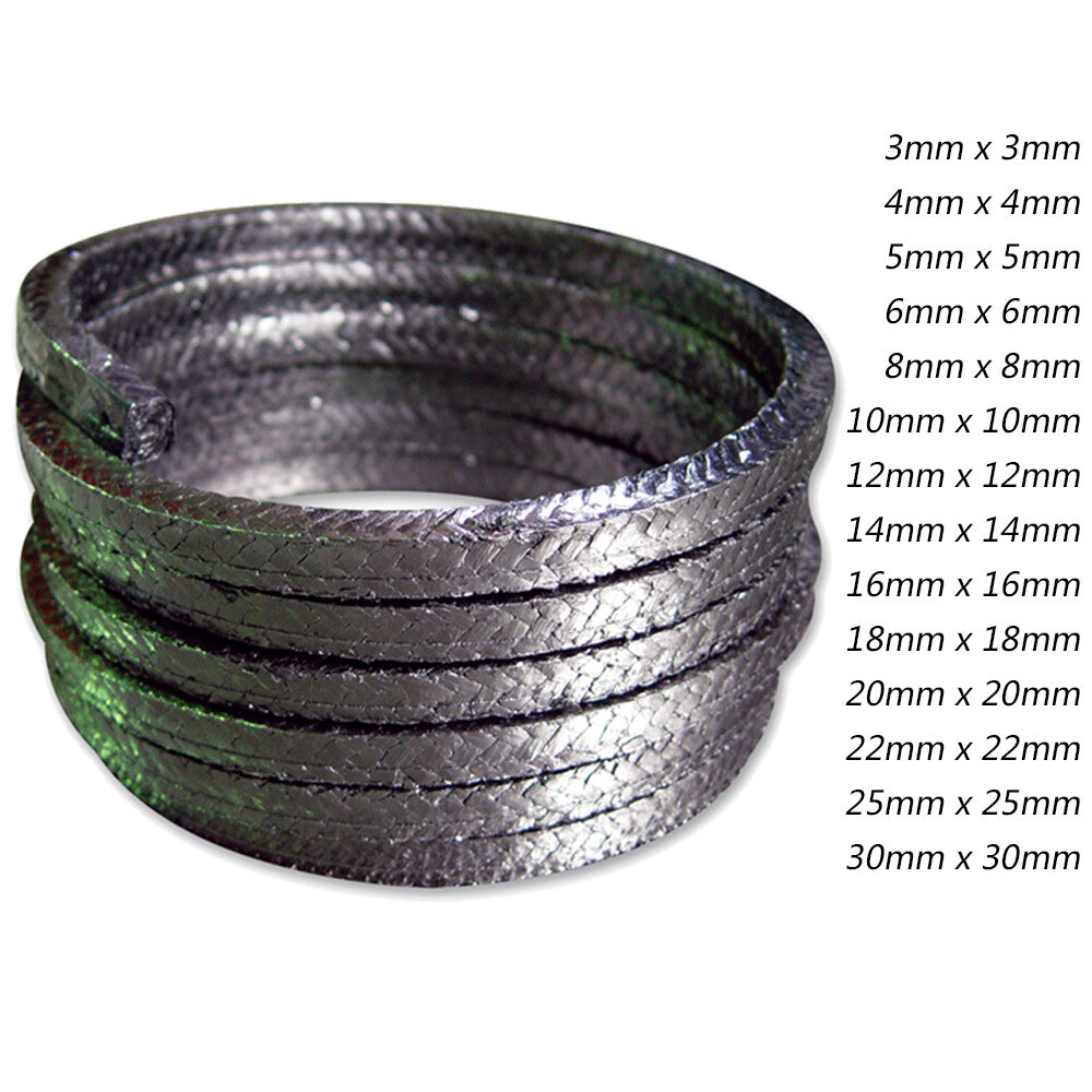 3x3mm - 30x30mm Square Gland Packing Graphite Seal Cord Rope for Pump Shaft Stem